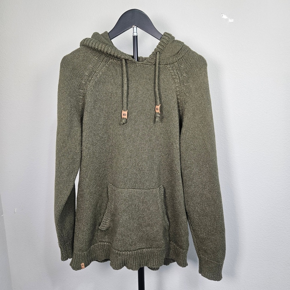 tentree Knit Hoodie Mens Medium Olive Green Raglan Gorpcore Earthy Sweater